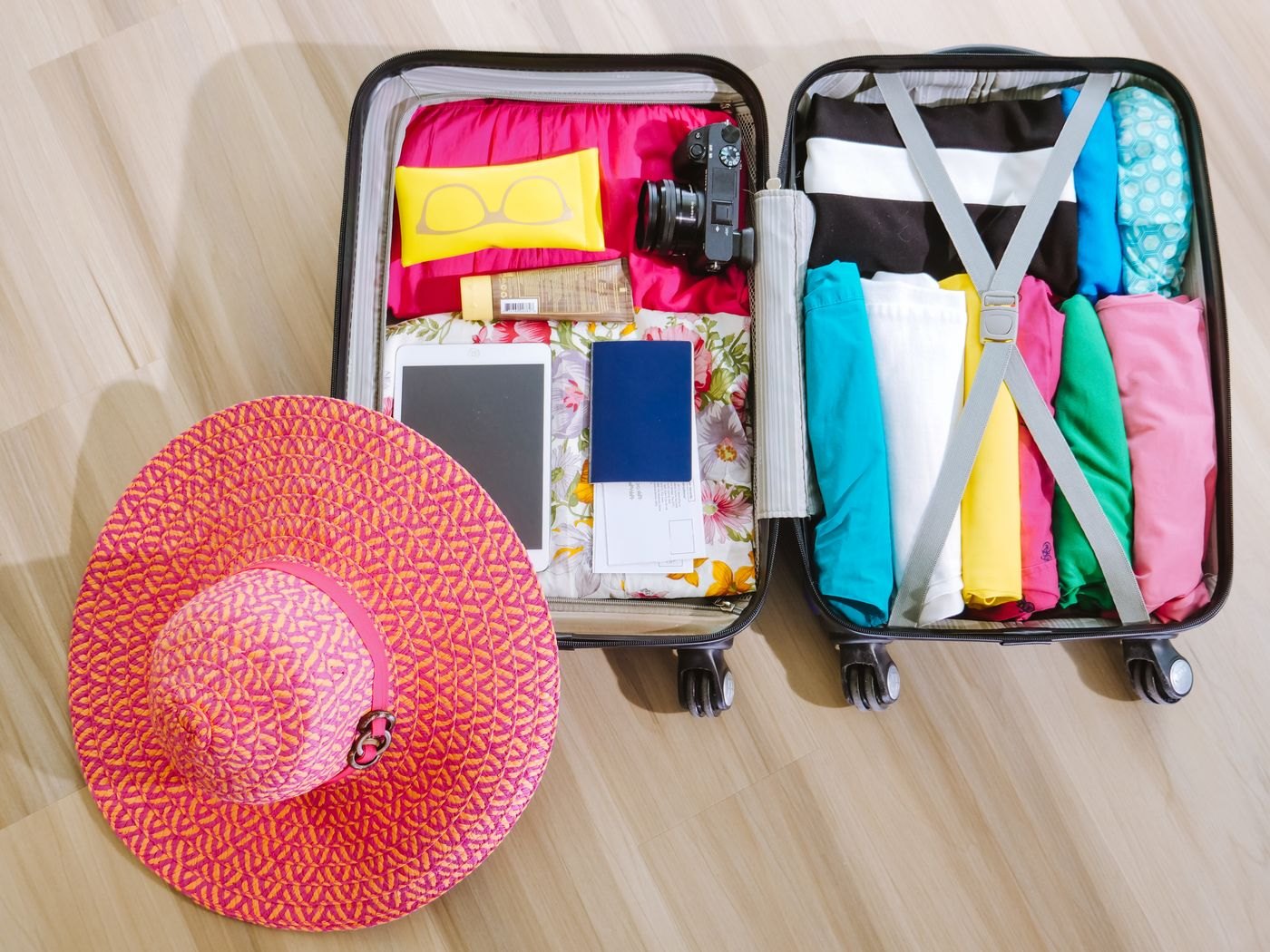 A suitcase packed for a trip