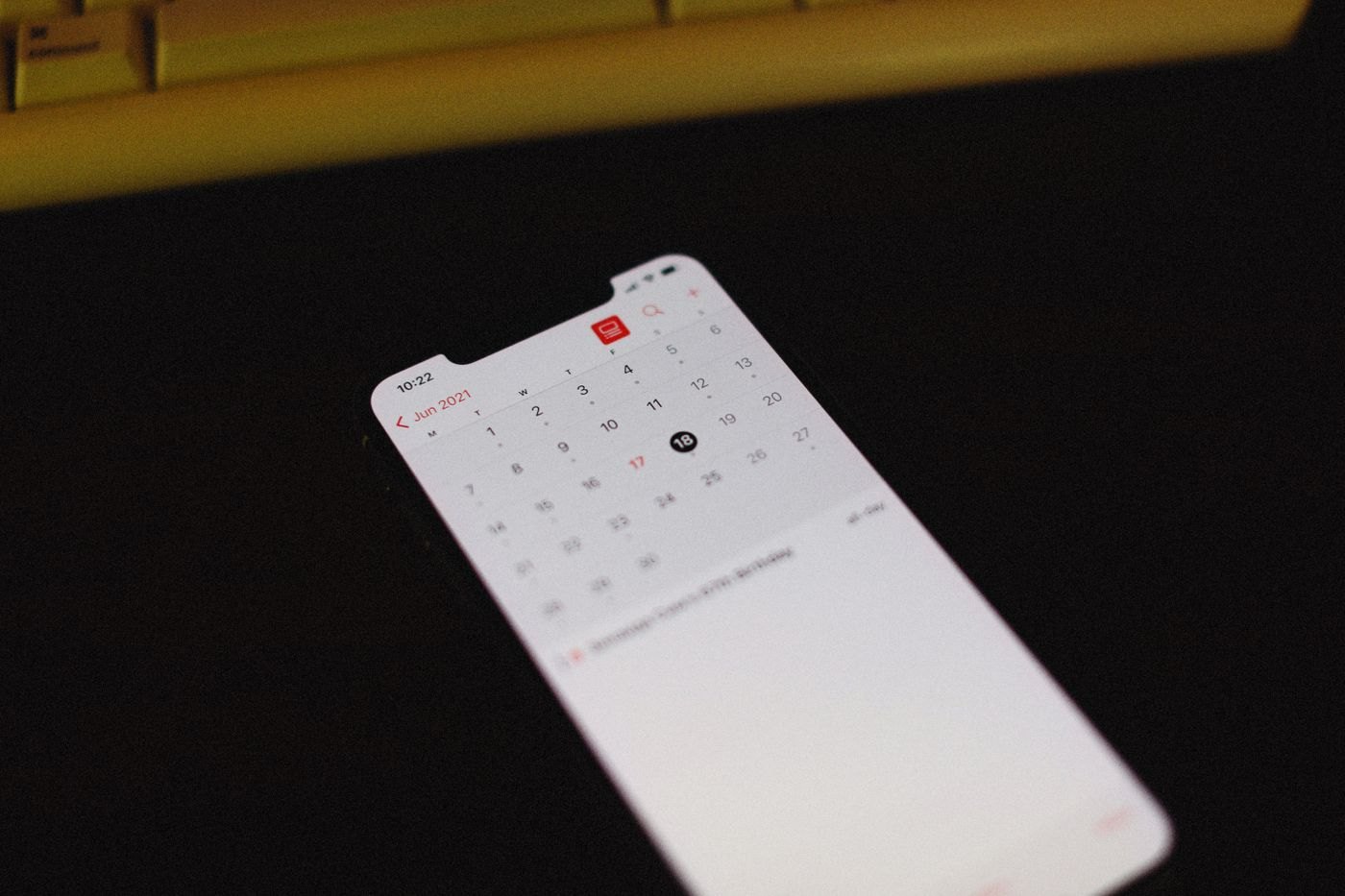 A calendar displayed on a smartphone