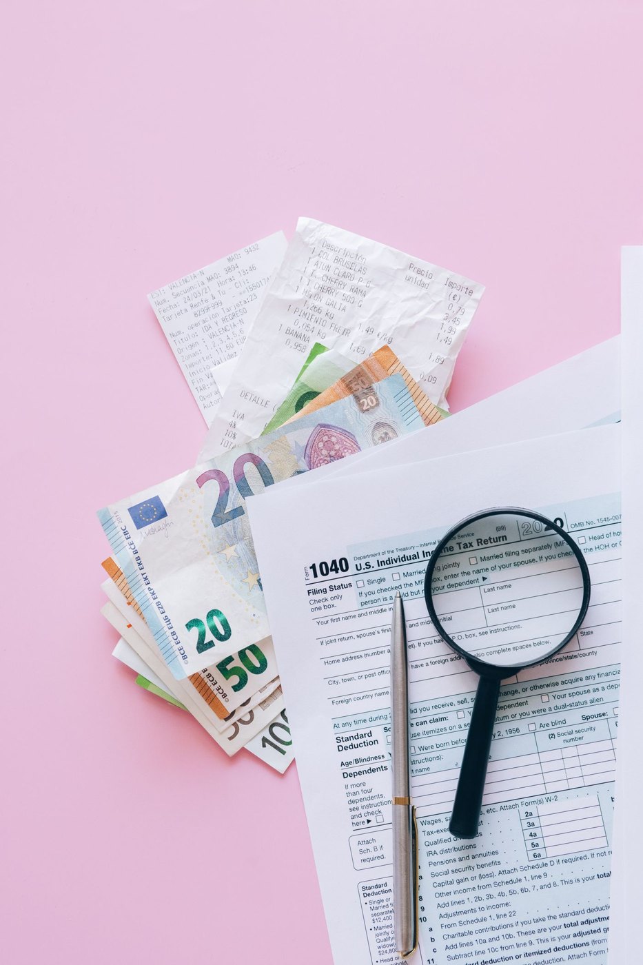 A magnifying glass over a printed document