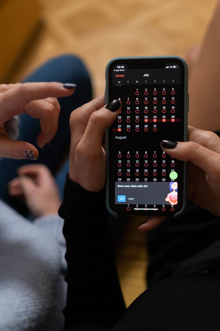 A phone displaying a calendar
