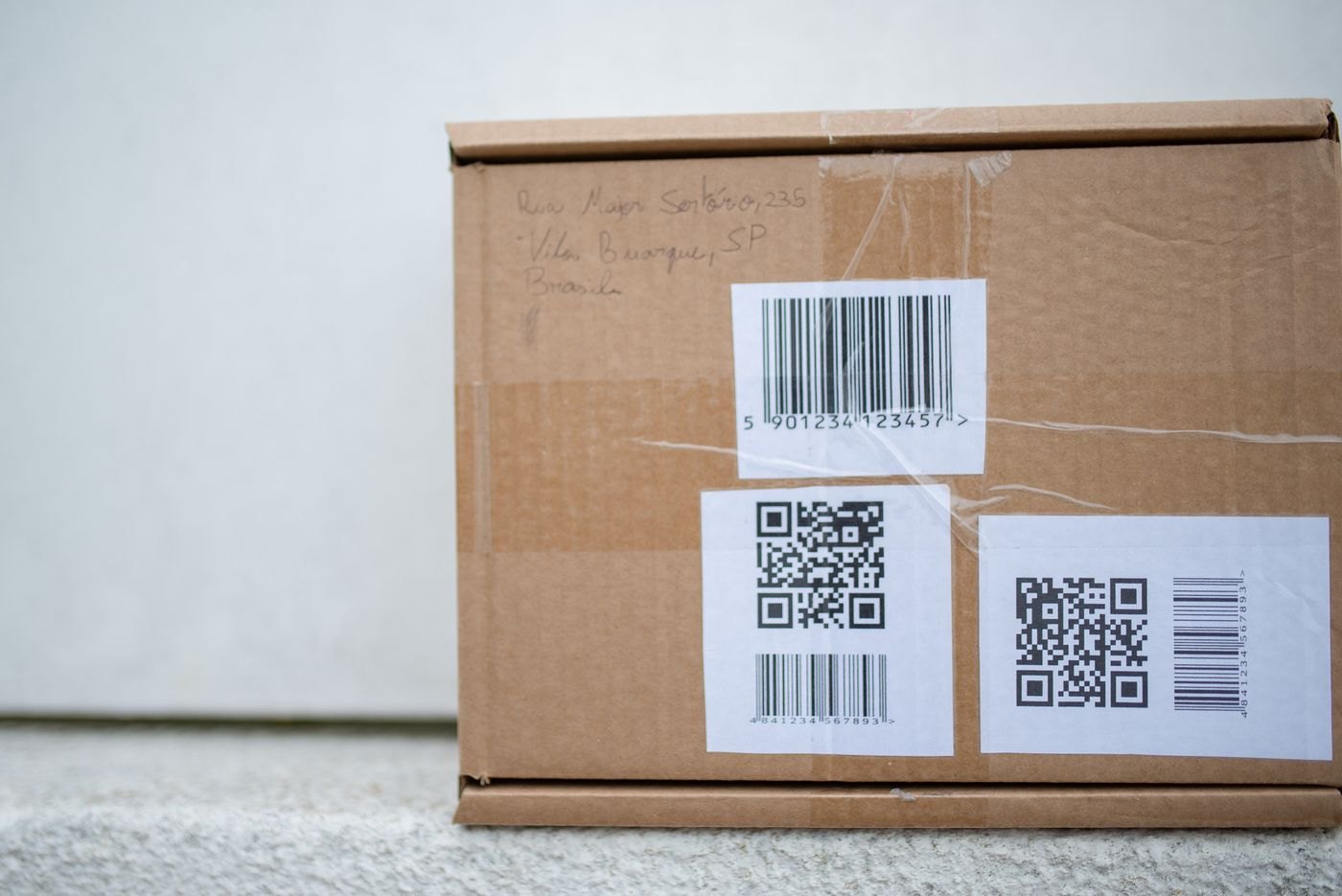 Close view of a parcel prepared for delivery